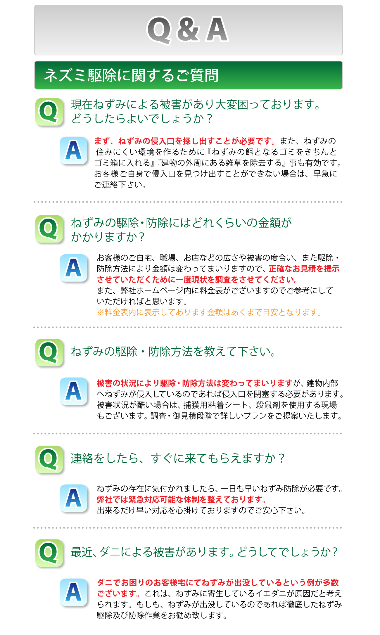 害虫・害獣駆除のよくあるご質問