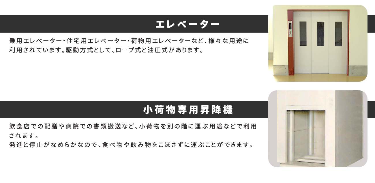 エレベーターとは　小荷物専用昇降機とは