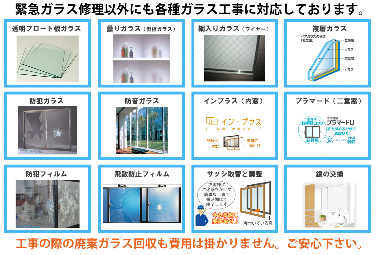 そのほかのガラス工事各種ご相談ください。